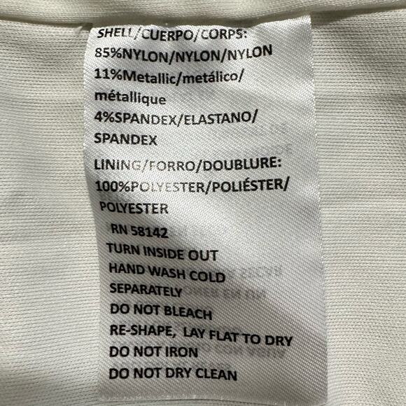 Maggy London Sheath Midi Dress Women's 12 Ivory Glitter Asymmetric Neck Slit - Picture 8 of 8